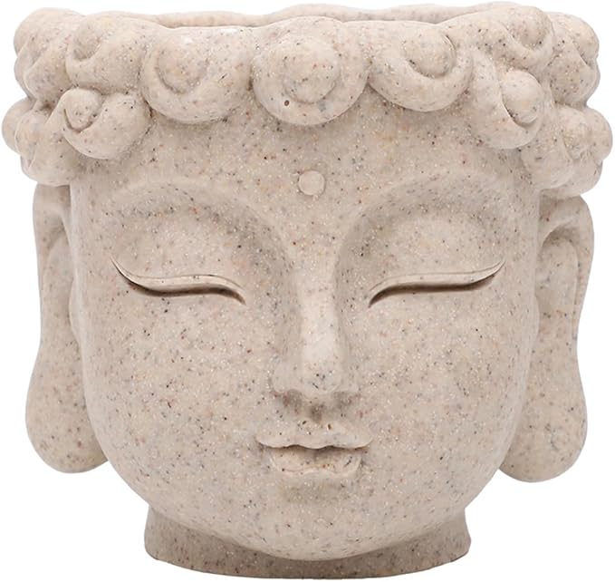 Buddha Head Planter, Unique Face Plant Pot with Drainage Hole, Small Resin Flower Succulents Pot for Indoor Outdoor Plants, Home Garden Decor (01#)