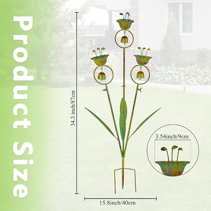Calla Lily Garden Stake with Bells, Metal Flower Decorative Garden Stakes, 34" H Yard Art for Outdoor Lawn Patio Pathway Decor, Yellow