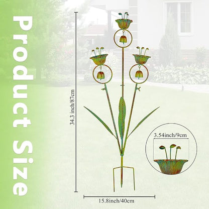 Calla Lily Garden Stake with Bells, Metal Flower Decorative Garden Stakes, 34" H Yard Art for Outdoor Lawn Patio Pathway Decor, Yellow