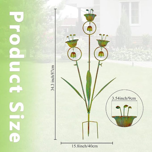 Calla Lily Garden Stake with Bells, Metal Flower Decorative Garden Stakes, 34" H Yard Art for Outdoor Lawn Patio Pathway Decor, Yellow