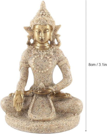 Small Buddha Statue - Figurines Decor Sandstone Sitting Meditation | Outdoor Statues for Garden Buddhist Decoration Ornament Sculpture Handmade Figurine Miniatures Home Seated Zen(Gold)
