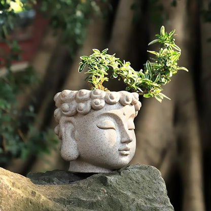Buddha Head Planter, Unique Face Plant Pot with Drainage Hole, Small Resin Flower Succulents Pot for Indoor Outdoor Plants, Home Garden Decor (01#)