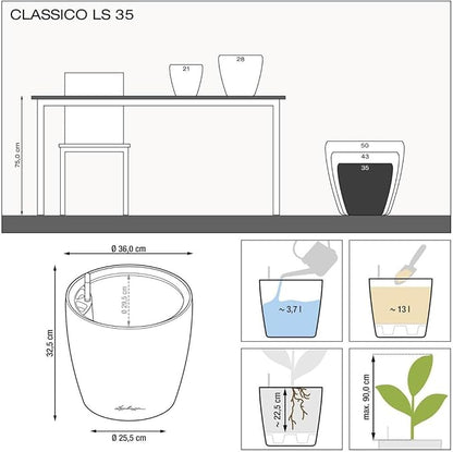Lechuza Classico LS 35 Scarlet Red High Gloss, Self-Watering Round Planter, D13.8 H13 in