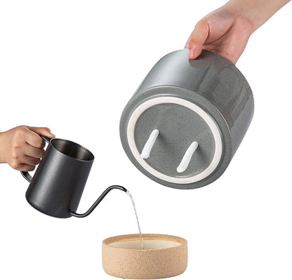 6 Inch Ceramic Self Watering Planter with Drainage Hole, Dark Grey | Indoor Plant Pot with Water Storage Plus - for African Violet, Herbs & Pothos - Home & Office Decor, Cylinder Round