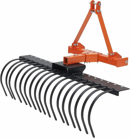 3 Point Hitch Tractor Rake, 50" Landscape Rake Category-0 Cat-1 Tractor with 360 Degree Rotation,Replaceable Spring Steel Tines, Quick Mount for Clearing Brush, Raking Arenas (Yellow)
