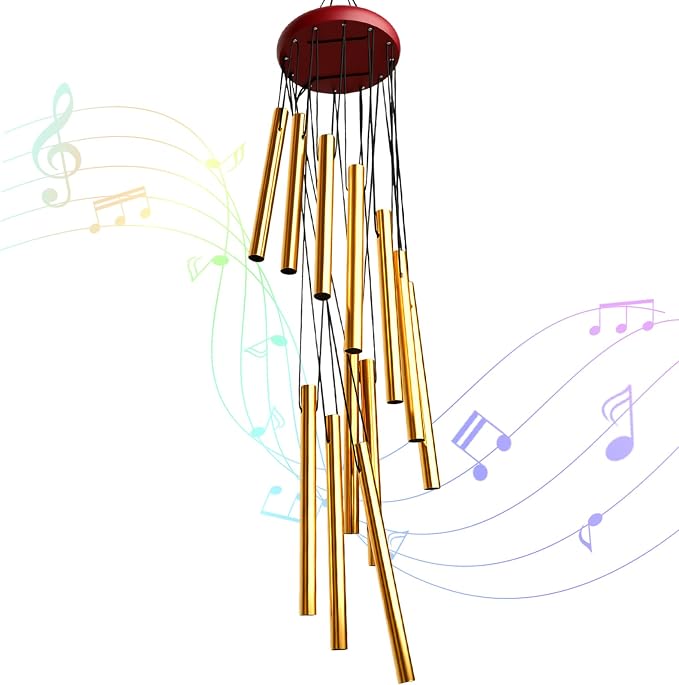 Outdoor Wind Chimes for Outside with 12 Aluminum Tubes for Garden Patio Balcony and Home Decor (Golden)