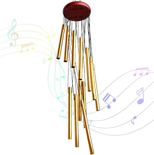 Outdoor Wind Chimes for Outside with 12 Aluminum Tubes for Garden Patio Balcony and Home Decor (Golden)