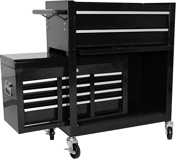 8-Drawer Tool Chest, Detachable Top Box for Garage,Black | Rolling Mobile Storage Cabinet Organizer with Lockable Wheels for Workshop Utility, Heavy Duty Metal Construction
