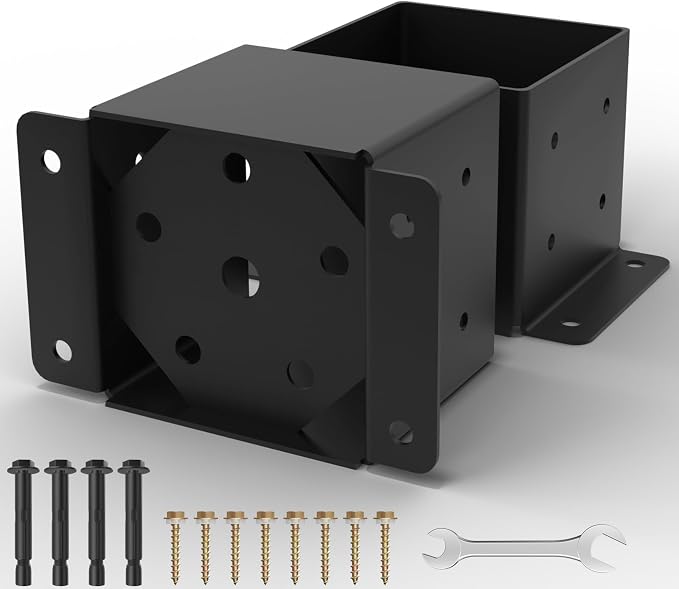 6x6 Post Base, Inner Size 5.6x5.6 Inch, Heavy Duty Post Anchor Base(2 Pcs) | 13 Gauge Thick Steel, Rust-Proof-Coated, Bottom Isolation Design – Corrosion Protection, for Pavilion, Porch, Railing