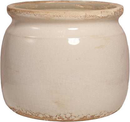 Ceramic Planter & Vase for Wabi Sabi Decor, 6.3 Inch Nordic Minimalist Flower Pot with Drainage Hole for Indoor Plants, Boho Tabletop Bookshelf & Living Room Decoration, Unique Gift (Antique Ivory)
