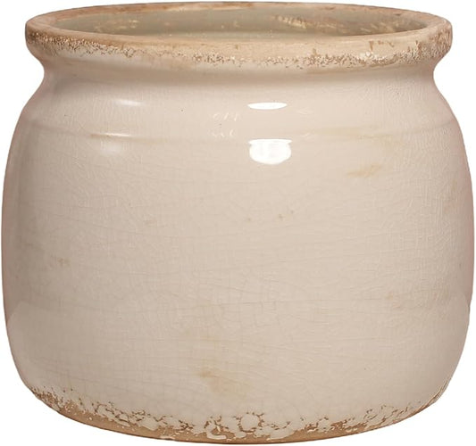 Ceramic Planter & Vase for Wabi Sabi Decor, 6.3 Inch Nordic Minimalist Flower Pot with Drainage Hole for Indoor Plants, Boho Tabletop Bookshelf & Living Room Decoration, Unique Gift (Antique Ivory)
