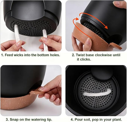 Plant Pots for Indoor 9/8/7/6.5/6/5 Inch, Self Watering Planter Pots with Drainage Holes and Saucers, 6Pcs Plastic Flower Pots for Indoor & Outdoor Plants（Black）