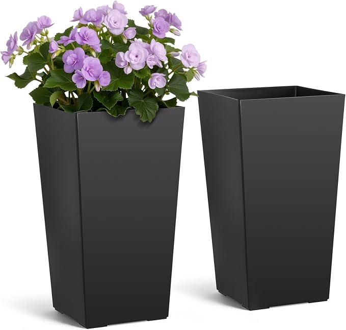 VEVOR Set of 2 Tall Planters for Outdoor Plants 22 inch, Black Tall Planter for Indoor Plants, Modern Planters for Front Porch Patio Balcony, Plant Container Flower Pots