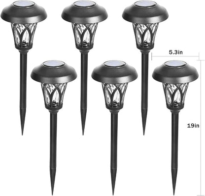 GIGALUMI 6 Pack Solar Pathway Lights Outdoor, Metal Glass & ABS Solar Landscape Lights Waterproof IP65, Warm White Solar Powered Garden Lights for Yard Patio Walkway Driveway (Black)