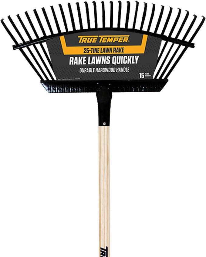 TRUE TEMPER 1789200 18-Tine Steel Lawn Rake with Hardwood Handle