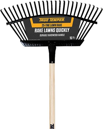 TRUE TEMPER 1789200 18-Tine Steel Lawn Rake with Hardwood Handle