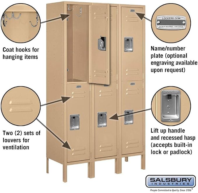 Salsbury Industries 62352TN-U Double Tier 36-Inch Wide 5-Feet High 12-Inch Deep Unassembled Standard Metal Locker, Tan Brown