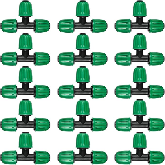 15 Pack 1/2 Inch Drip Irrigation Tee Fittings (1/2" ID x0.6-0.63" OD) - 1/2'' Drip Line Anti-Drop Barbed Lock Nut T Connectors for 1/2 Inch Drip Irrigation Tubing System Connection