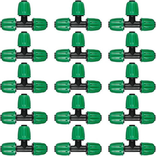 15 Pack 1/2 Inch Drip Irrigation Tee Fittings (1/2" ID x0.6-0.63" OD) - 1/2'' Drip Line Anti-Drop Barbed Lock Nut T Connectors for 1/2 Inch Drip Irrigation Tubing System Connection