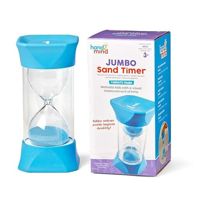 hand2mind Jumbo 1 Minute Sand Timer, Large Hourglass, Sand Clock for Kids, Quiet Timer for Classroom, Toddler Visual Countdown, Game and Calm Down Corner Supplies (Set of 1)
