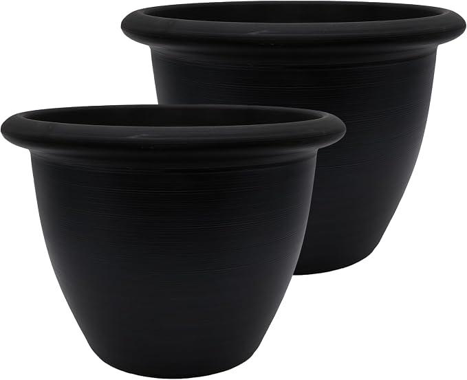 The HC Companies Sevilla Flower Planters - Outdoor & Indoor Planter - Round Self Watering Plant Pots for Herbs & More (14”, Black, Pack of 2)