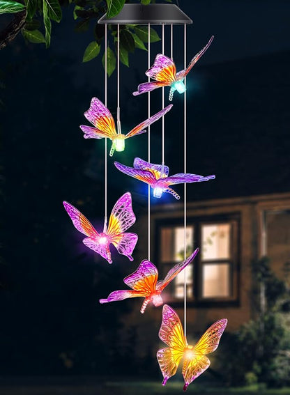 DesGully Butterfly Wind Chimes, Solar Wind Chimes/Wind Chimes for Outside Color Changing (Gifts for mom/Gift for Grandmom/Gift for Women) Thanksgiving Gift Butterfly Gift