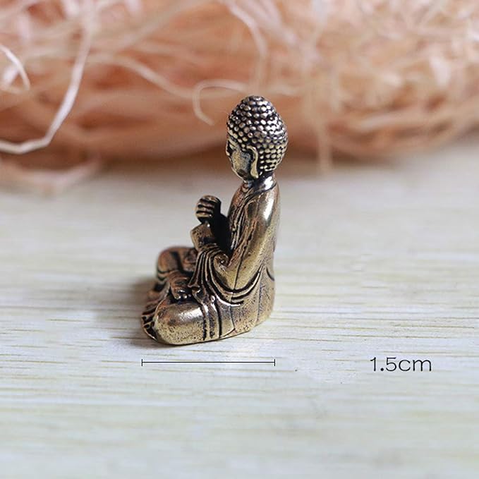 SaiDian 2Pcs Cute Mini Brass Buddha Statues for Indoor Home Office Decor | Small Sakyamuni Figurine,Tiny,Minature,Portable Worship Ornament,for Car Garden Indoor Outdoor Feng Shui Meditation Decor