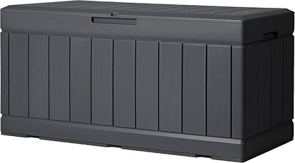 Greesum 82 Gallon Resin Deck Box All Weather Large Outdoor Storage for Patio Furniture, Toys, Garden Tools, Lockable, Dark Gray