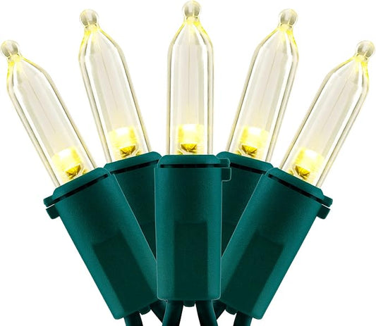 YULETIME 200 Warm White LED Christmas Lights, 66 ft Green Wire String Light | Soft Warm White, Stay Lit, End-to-End Connectable, UL Certified, Commercial Grade, 1-Strand 200 Lights, 4" Spacing