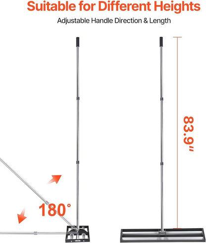 VEVOR Updated Lawn Leveling Rake with Roller, 36" x 10" Stainless Steel Lawn Leveler with 83.9" Adjustable Handle, Heavy Duty Yard Leveling Rake, Effort Saving Lawn Leveling Tool for Yard Golf Court
