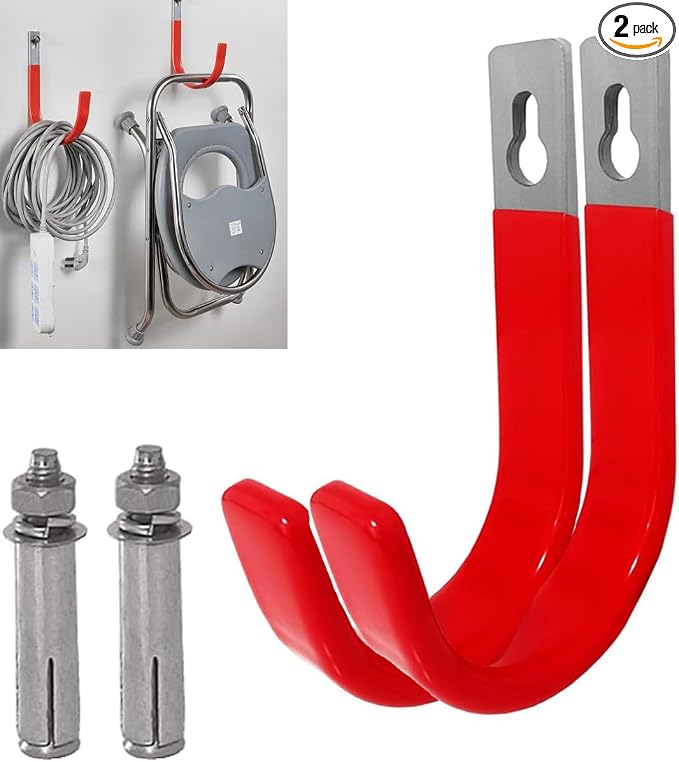 Heavy Duty Steel Garage Hooks,130 lbs Capacity,Large Metal Utility Storage Hook 2 Pack Garden Tool Organizer, Anti-Slip Wall Mount Hose Shed Shop Ladder Hanger J Hook