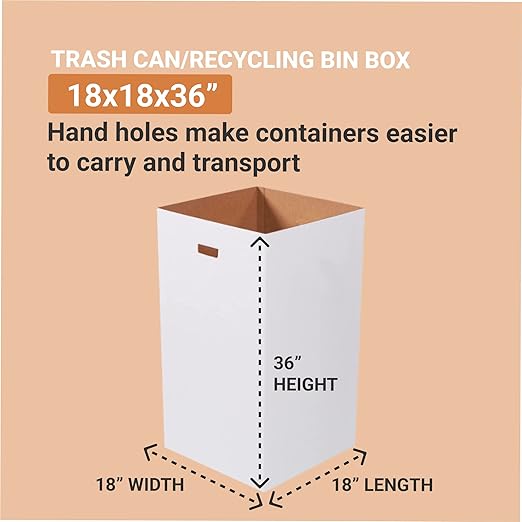 Box USA 50 Gallon 18 L x 18 W x 36 H 10-Pack Cardboard Trash Cans and Recycling Bins, Reusable or Disposable Pop Up Garbage Boxes