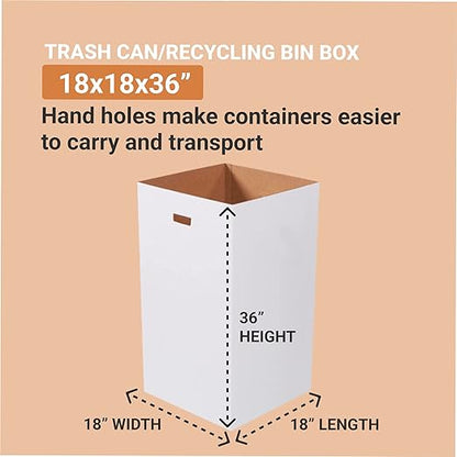 Box USA 50 Gallon 18 L x 18 W x 36 H 10-Pack Cardboard Trash Cans and Recycling Bins, Reusable or Disposable Pop Up Garbage Boxes