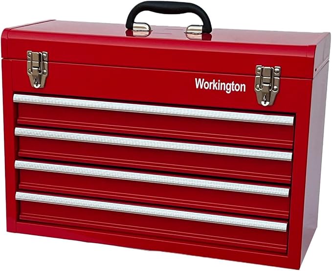 Workington Portable Metal Tool Chest with 4 Drawers, 20" 4-Drawer Tool Chest Cabinet with Ball Bearing Drawer Slides, Steel Tool Storage Box Organizer 4004 Red
