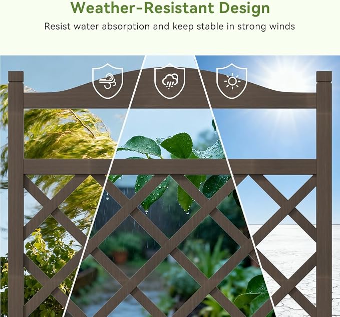 COMHOMA 2 Pack Planter Box with Trellis and Wheels, 48In Elevated Raised Garden Bed, Drainage Holes, Outdoor Lattice for Climbing Flowers, Vegetables, Patio Balcony, Brown