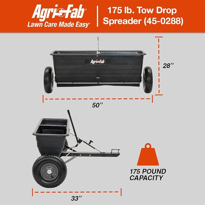 Agri-Fab Tow Behind Lawn and Garden Drop Spreader for Seed, Fertilizer, Salt and Ice Melt, 175 lb Capacity with 42 In Spread Width