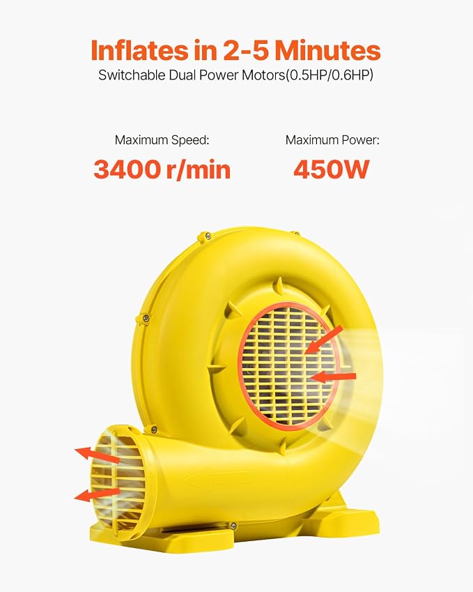 VEVOR Inflatable Blower, Electric Air Blower, Bounce House Blowing Pump, Commercial Corded Fan Pump for Castle Wate Slides Water Slide Bouncy Castle