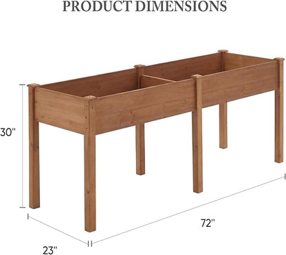DUMOS Raised Garden Bed 72x23x30 Inch, Outdoor Planter Box with Legs, Elevated Wood Garden Bed with Liner for Herbs Flowers Vegetables, Wooden Planter Box for Patio, Balcony, Backyard, Brown