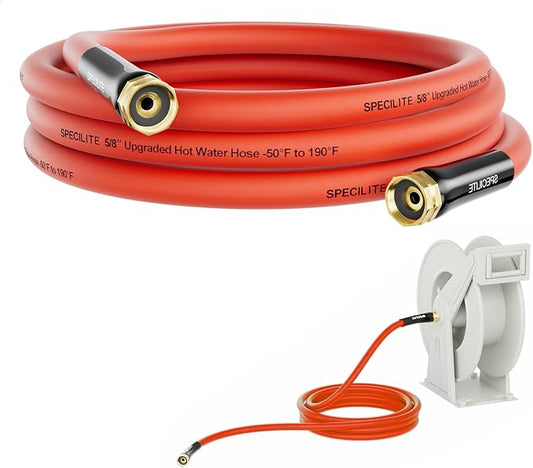 SPECILITE 5/8" Female to Female Hot/Cold Short Leader Hose 15 ft, -50℉-190℉, Flexible & Lightweight Rubber Hoses for Yard, Outdoor, Farm, Red