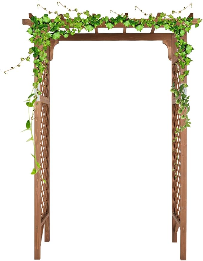 Outvita 7Ft Wooden Garden Arbor Arch, Wood Arbor Trellis, Pergola Archway for Wedding Ceremony Decoration Pergola Plant Climbing Rose Vines Lawn Courtyard Patio Brown