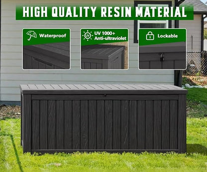 NUNU LAB 180 Gallon Outdoor Storage Box,Resin Large Sturdy Deck Box, Backyard Outside Storage Box Waterproof with Double Wall Panels,Package Delivery Box,Garden Box,Tool Box,Outdoor Hose Storage Bin