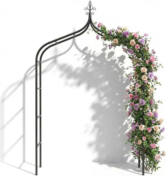 Thick Gothic Pointed Metal Garden Arch Rust-Proof for Climbing Vines Roses | 8.5 ft H x 4.8 ft W, 16mm Steel Tube Arbor for Plants, Clematis, Jasmine, Party Decor for Wedding, Halloween, Christmas
