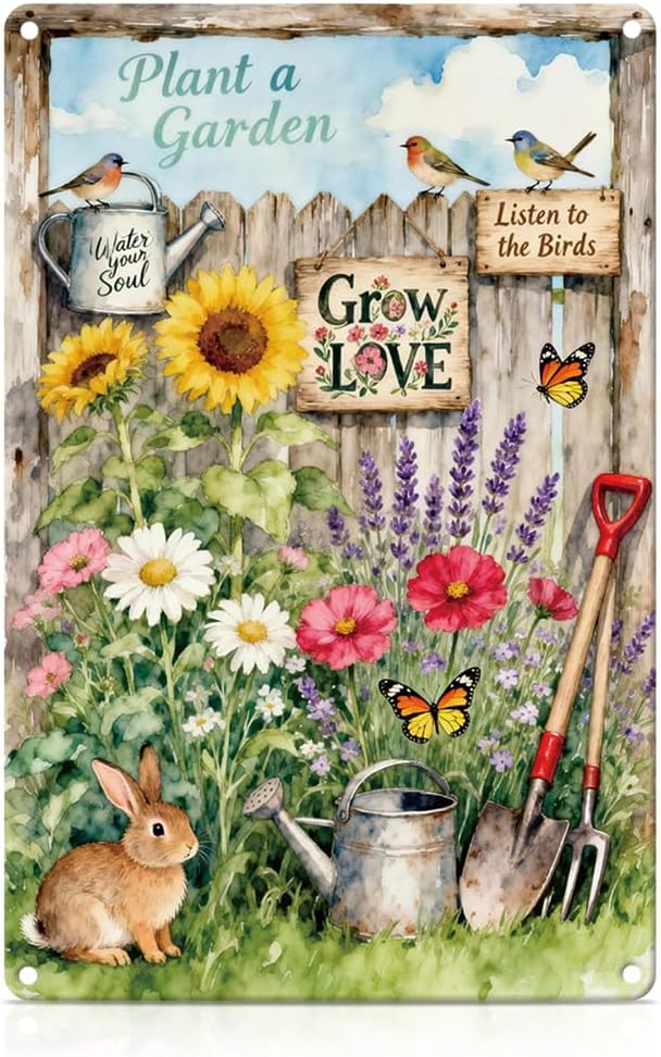 Vintage Garden Metal Tin Sign Plant a Garden Water You Soul Wall Art for Outside Gardening Home Fence Wall Decor,Gifts for Gardeners Plant Lovers