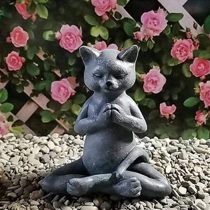 Yoga Cat Meditating Cat Statue Buddha Zen Figurine Art Statue Sculptures Ornament, Resin Meditation Decorative Sculpture Decoration for Indoor Outdoor Home Patio Yard Lawn Garden Decor