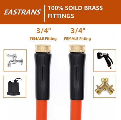 EASTRANS Female to Female Garden Hose 10 ft x 5/8", Heavy Duty Short Water Hose with 3/4" Solid Brass Connector, Flexible, Lightweight, Orange