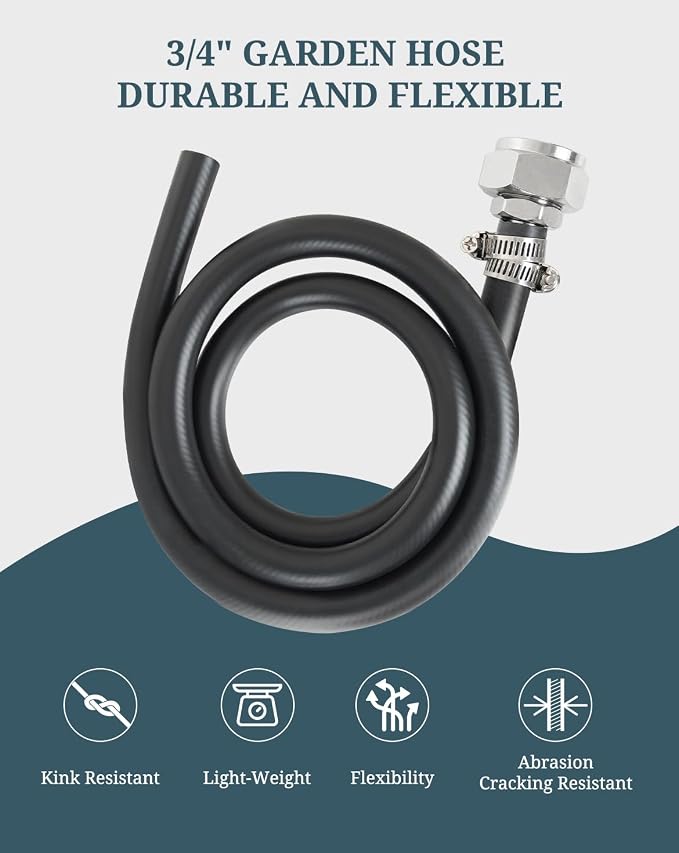 3/4" Mop Sink Hose, 3.9ft (47 inch) Heavy Duty Short Water Hose, Flexible Reinforced PVC with Stainless Steel Tightening Fixture for Mop Sink Faucet, Dehumidifier Drain, Household & Commercial