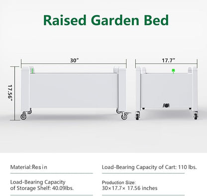 PatioZen Raised Garden Bed, 14 Gallon Self-Watering Raised Planter Box with Drainage Plug & Gauge and Wheels for Vegetables Flowers Herbs Succulents, Resin for Backyard Patio Porch