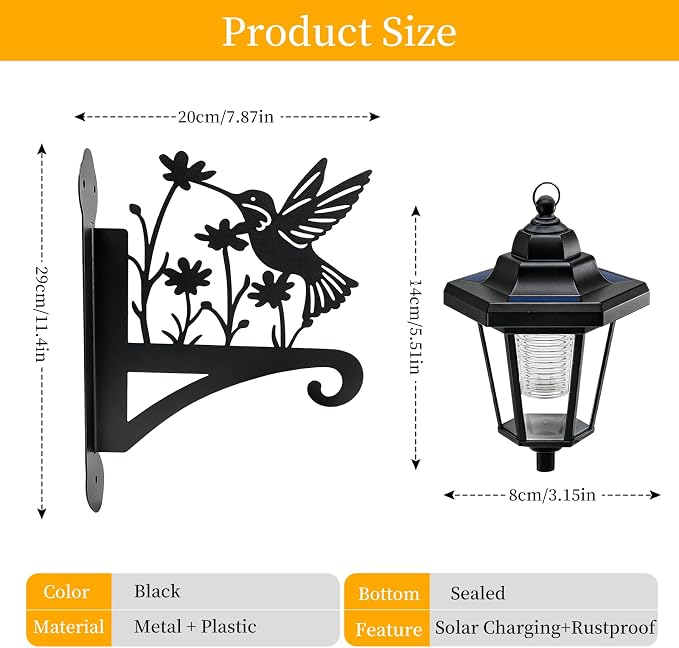 VOOKRY Solar Wall Lanterns Outdoor, Waterproof 2 Pack Hanging Lights with Hummingbird Hooks, Wall Mount Sconce with 3 Solar Panels for Patio Porch Yard Garden Decor, Dusk to Dawn 2700K Warm White