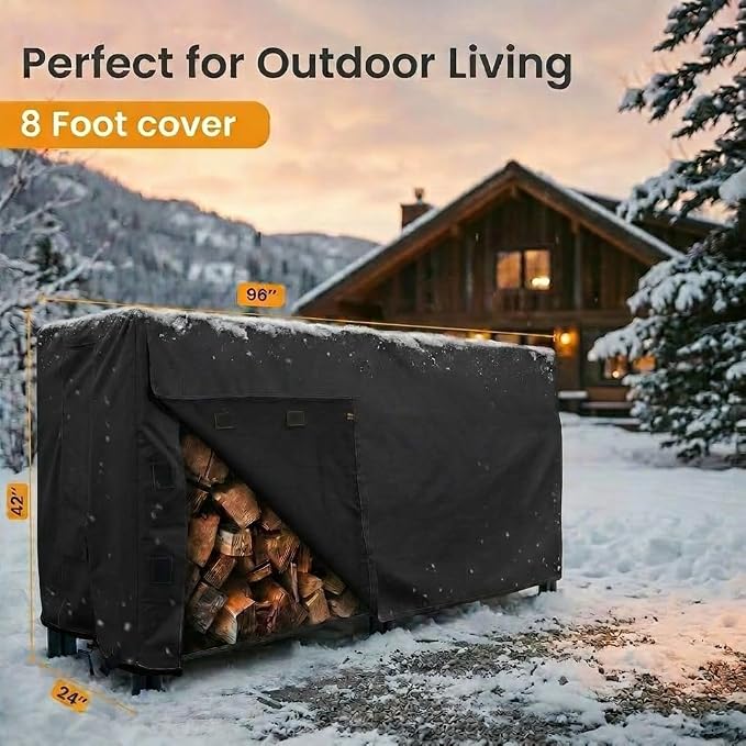 Firewood Rack Cover 8 foot - Heavy Duty - Black