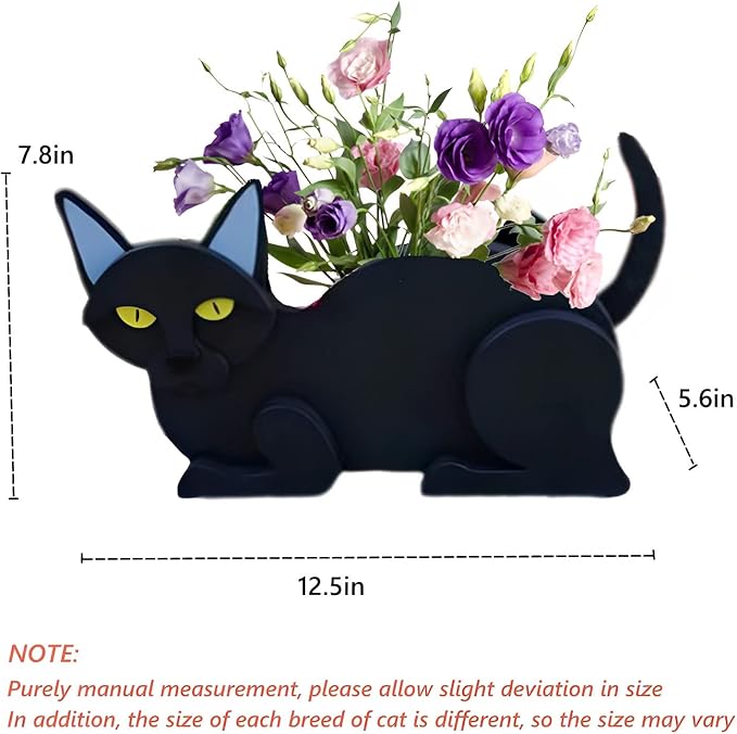 Black Cat Planter Plant Pots,Cute Cat Flower Planter,Gifts for Pet Lovers,Unique Animal Plant Pots,Office,Indoor Outdoor Garden Decor(12.5 * 5.6 * 7.8in)